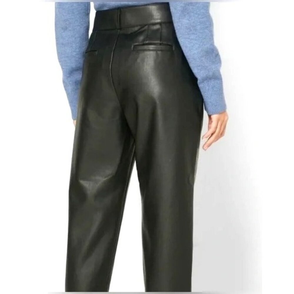 Banana Republic Womens Black Vegan Leather Tapered Leg Ankle Pants Pleated 8 - Picture 2 of 15